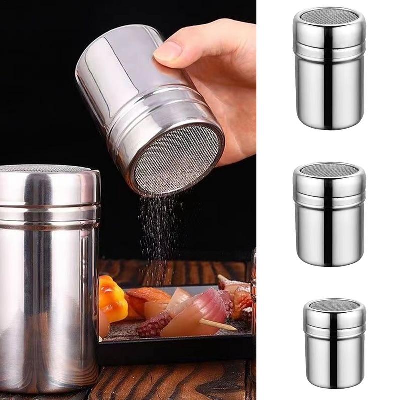 Coffee Equipment Set - สแตนเลสสตีลผงสปริงเกลอร์ขวดแป้ง Sifter Duster ขวดขนาดกะทัดรัดแป้ง Shaker สําหรับแป้งน้ําตาลเกลือเครื่องเทศโกโก้